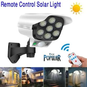 77 LED Solar Security Light with Dummy Camera Design, PIR Motion Sensor & Remote Control