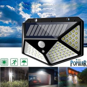 100 LED Solar Wall Light with PIR Motion Sensor (4-Sided Outdoor Security Light)